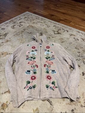 Tiara International Embroidered Floral Zip Cardigan Sweater vintage